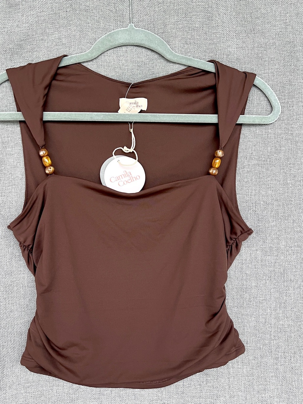 Camila Coelho Revolve sleeveless jersey tank top with beads brown size M